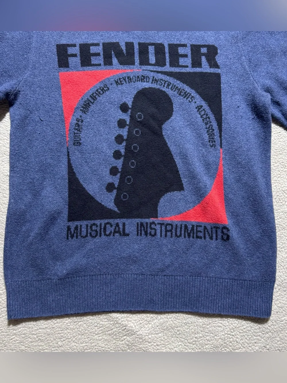 Fender x Lucky Brand Sweater Womens Small Blue‎ Long Sleeve Guitar Graphic Top